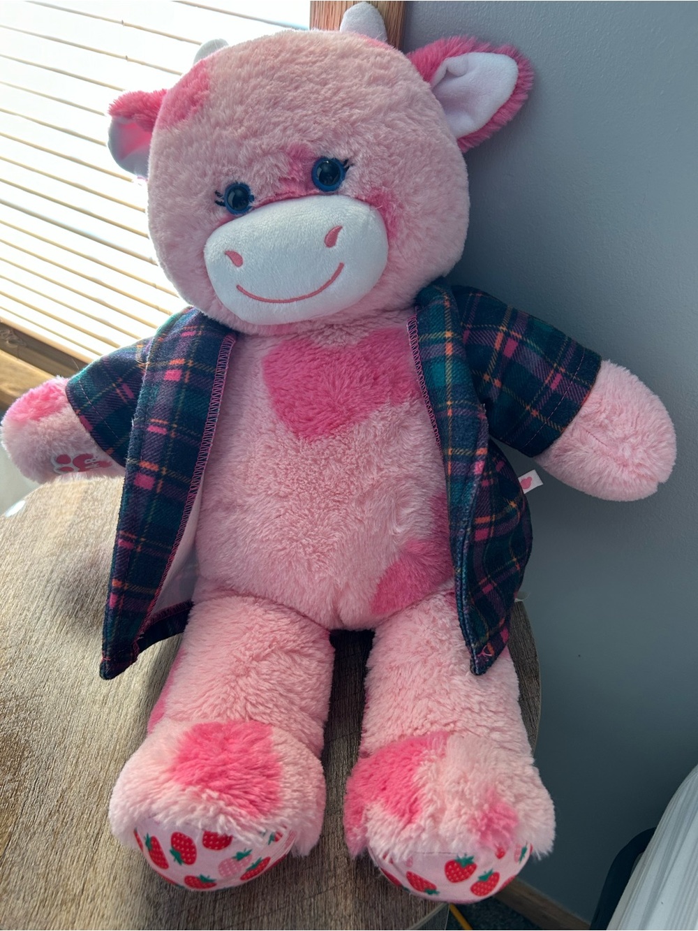 Pink Plush Cow with Plaid Jacket
